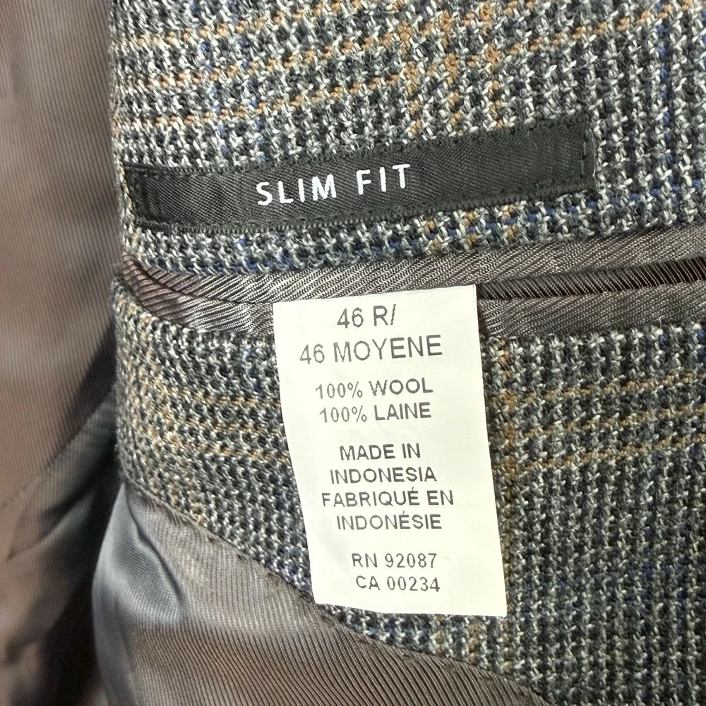Saks Fifth‎ Avenue Black Label Blazer Men 46R Wool Black/Blue/Tan Elbow Patches